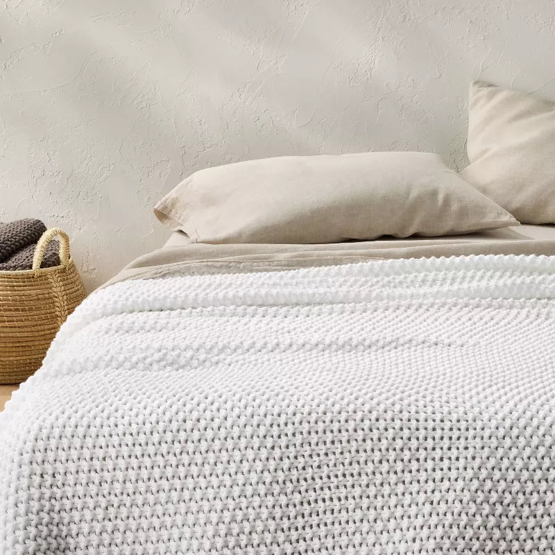 Chunky Knit Bed Blanket - Full/Queen