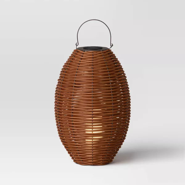 Resin Wicker Woven LED Outdoor Lantern Dark Brown