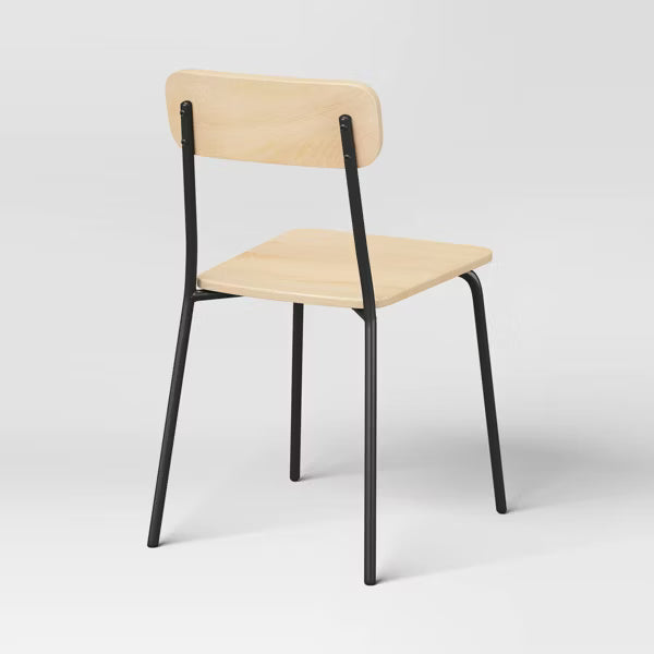 Set of 2 Wood with Metal Base Dining Chair Natural