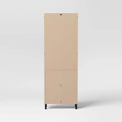 Mixed Material Library Bookcase with Doors Natural Wood