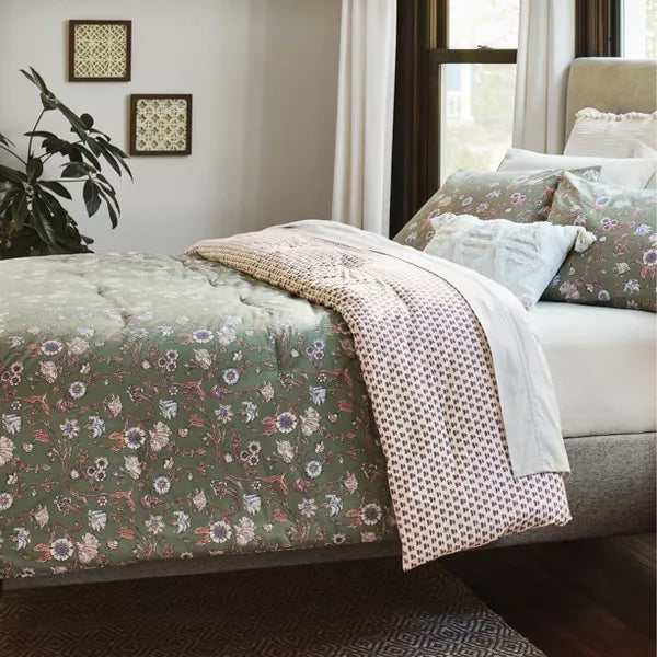 Boho Reversible Printed Comforter & Sham Set Green Floral King