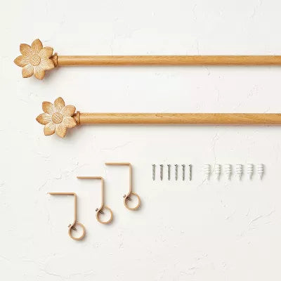 Flower Faux Wood Curtain Rod Natural Wood