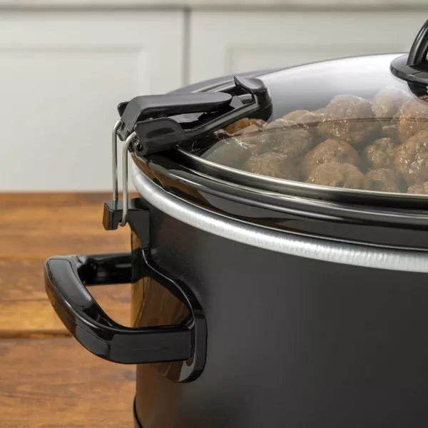 6qt Cook & Carry One Touch Programmable Slow Cooker Matte Black: Locking Lid, Removable Stoneware Pot