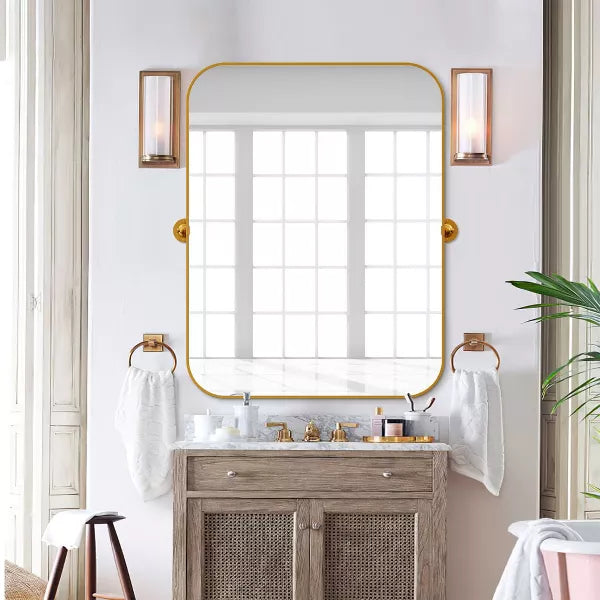 Metal Framed Pivoted Bathroom Wall Vanity Mirror Adjustable Wall-Mounted