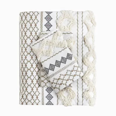 3pc Imani Cotton Printed Duvet Cover Set with Chenille - Full/Queen