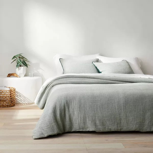 Textured Chambray Cotton Comforter & Sham Set - Full/Queen