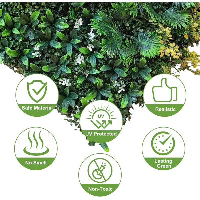 Artificial Grass Wall Panels 6PCS - Boxwood Privacy Screen with Zip Ties & Tropical Leaves