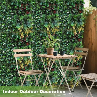 Artificial Grass Wall Panels 6PCS - Boxwood Privacy Screen with Zip Ties & Tropical Leaves