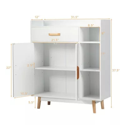Floor Storage Cabinet Free Standing Cupboard Chest w/1 Drawer 2 Doors 3 Shelves