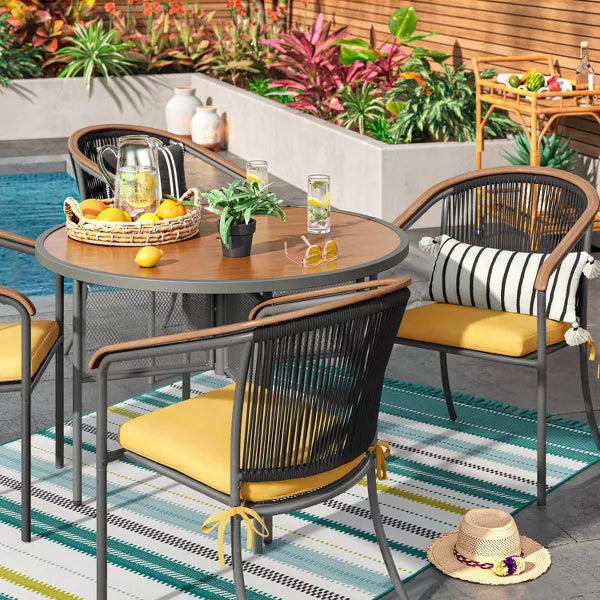 5'x7' Textural Stripe Rectangular Woven Outdoor Area Rug Light Green