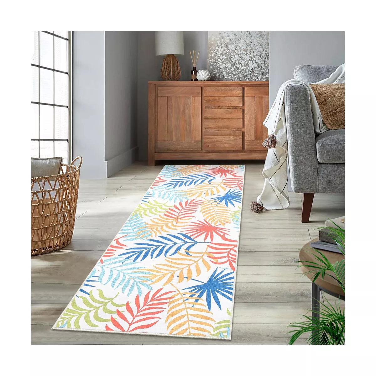 2' x 6' Modern Botanical Leaves Area Rug - Non-Slip SHOWROOM ITEM