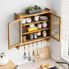 Bathroom Storage Wall Cabinet Double Glass Door 3 Shelf and Towel Rack in Natural