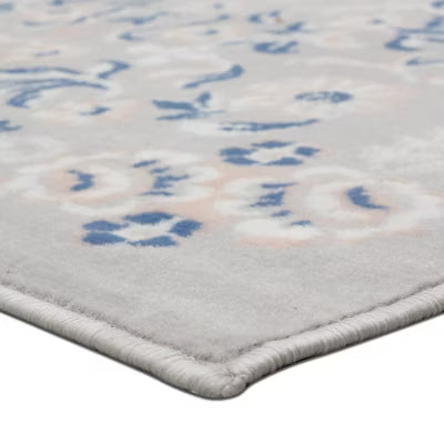 4'x6' Floral Woven Rug Gray