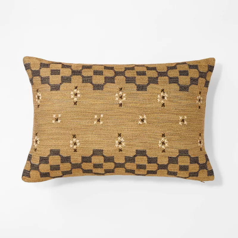 Woven with Cross Stitching Lumbar Throw Pillow Brown/Cream