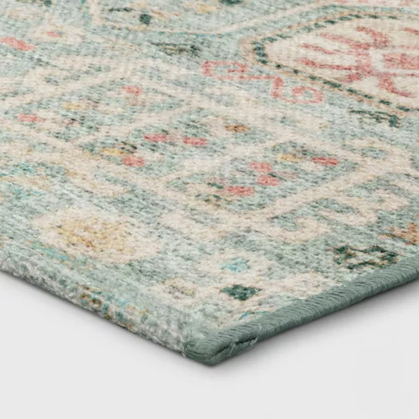Washable Persian Style Accent Rug Green - Indoor Throw Rug, Machine Washable, Flat Pile - 2'3"x3'9"