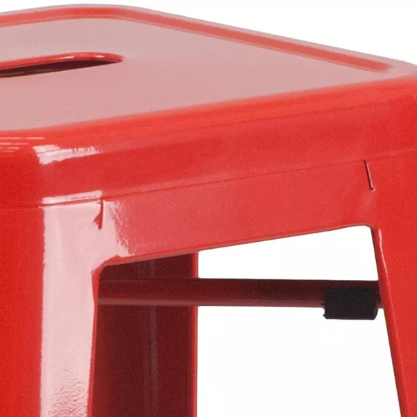 Commercial Grade Backless Metal Indoor-Outdoor Barstool with Square Seat - Set of 2