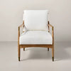 Boucle Upholstered Accent Arm Chair with Brass Details - Natural/Aged Oak