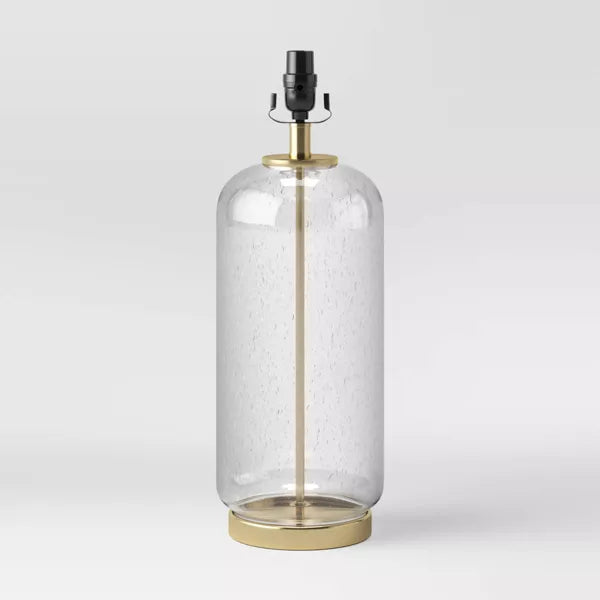 19.75"x7" Bubble Glass with Brass Detail Large Lamp Base Clear - Threshold™ SHOWROOM ITEM