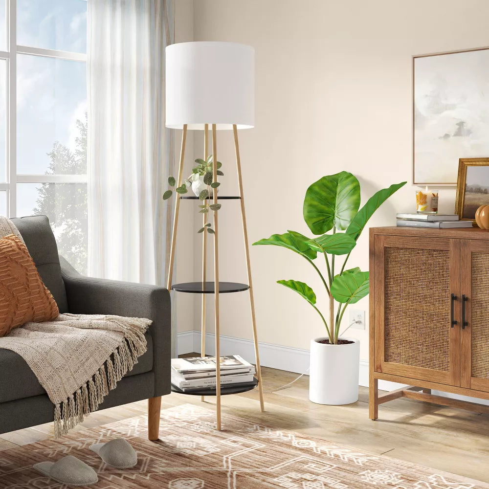 Shelf Floor Lamp Black/Natural
