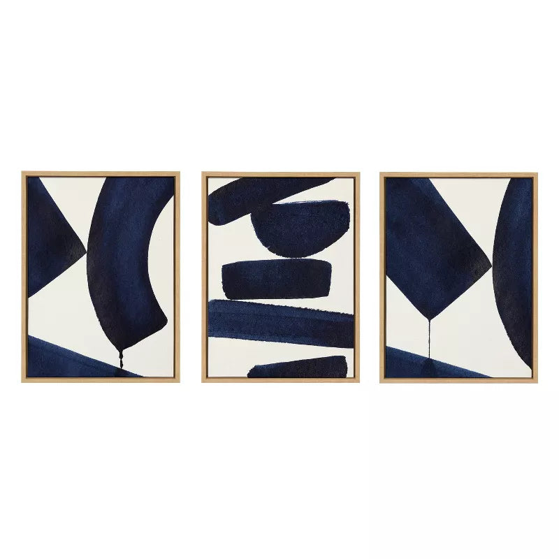 (Set of 3) Sylvie Japandi Framed Canvas Set Natural