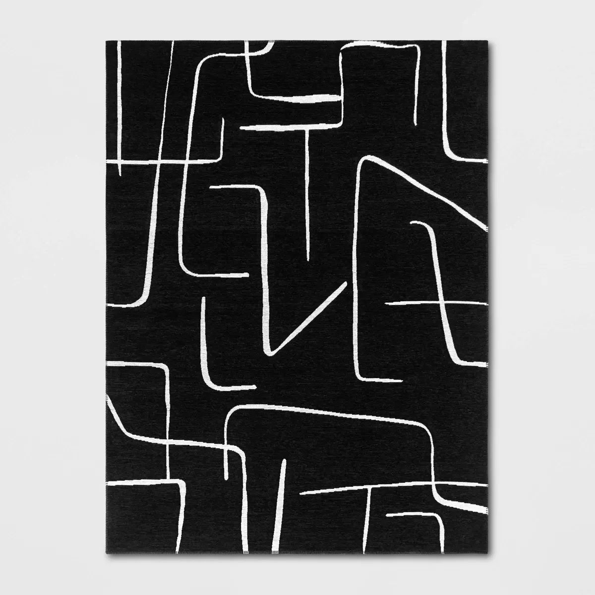 Abstract Lines Outdoor Area Rug Black 7'10"x10'