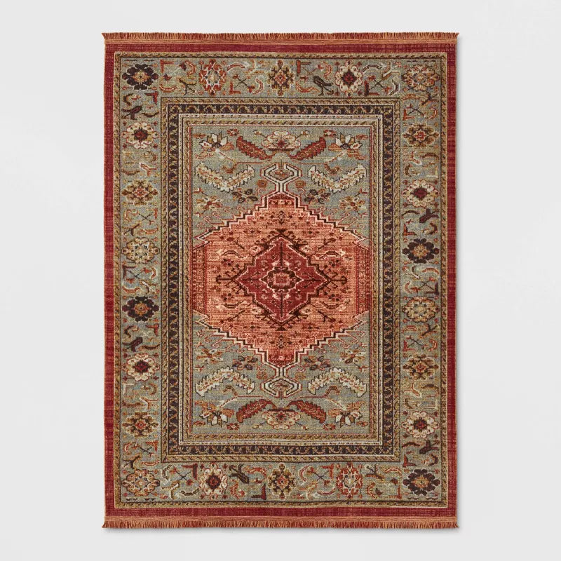 Floral Woven Rug Rust/Green