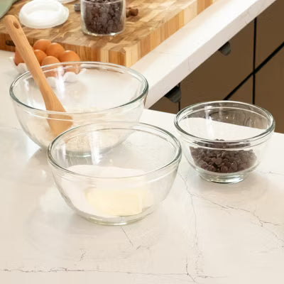 Baker's Basics 3 Piece Glass Mixing Bowl Set, Multi Size