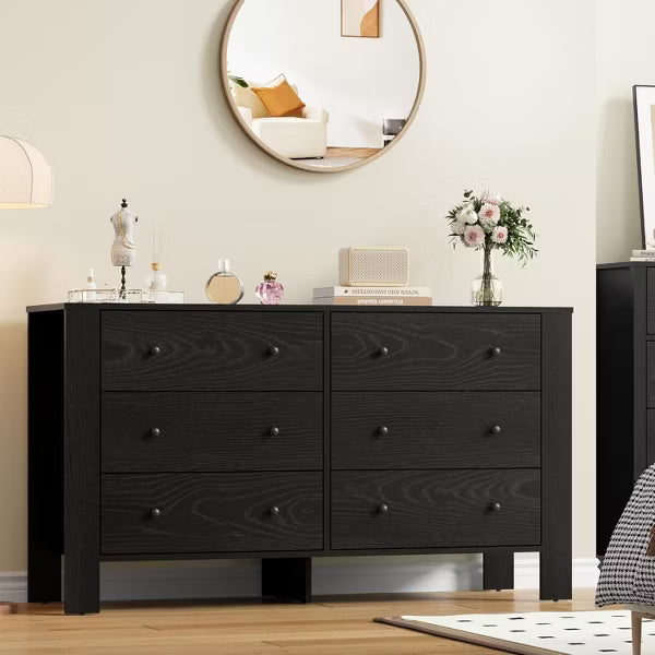 6-Drawer Double Dresser, Modern Wooden Storage Organizer