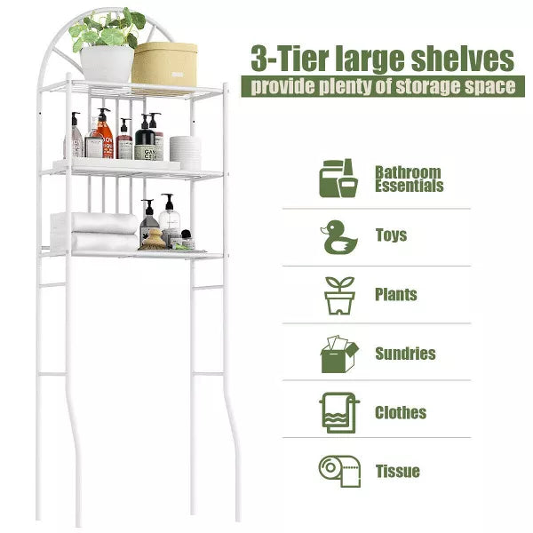3 Shelf Over The Toilet Bathroom Space Saver Towel Storage Rack Organizer White