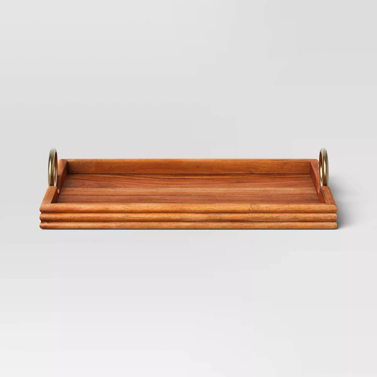 Acacia Wood Tray with Gold Ring Handles SHOWROOM ITEM