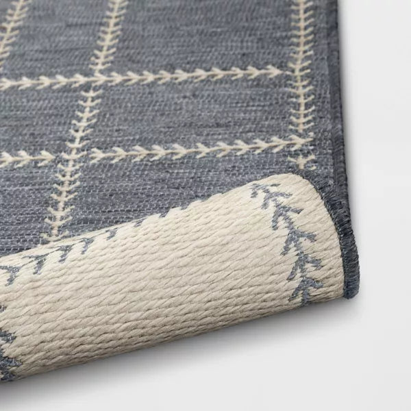 Stitched Grid Woven Outdoor Area Rug Slate Blue 7'x10'
