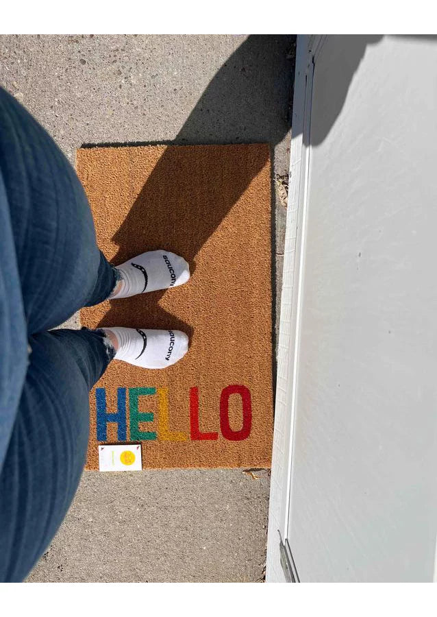'Hello' Rainbow Coir Doormat Natural