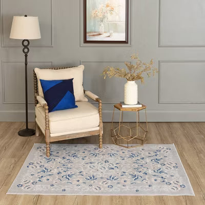 4'x6' Floral Woven Rug Gray