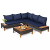 4PCS Patio Rattan Furniture Set Cushioned Loveseat w/Wooden Side Table - 3 BOXES