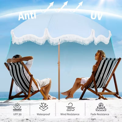 Portable Patio Umbrella with Fringe (No Base)