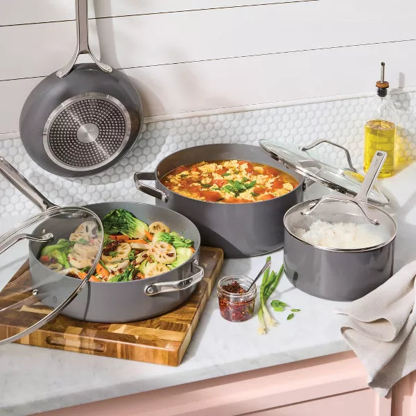 7pc Nonstick Ceramic Coated Aluminum Cookware Set