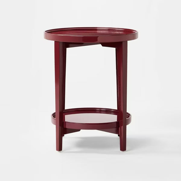 Accent Table Wood Round Lacquer Finish