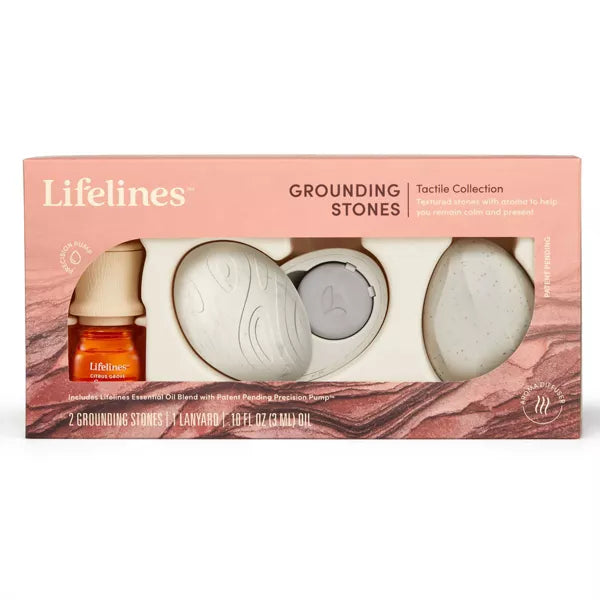 2pk Grounding Stones - Tactile Collection plus Essential Oil Blend: Sensory Aromatherapy, Passive Diffuser Set