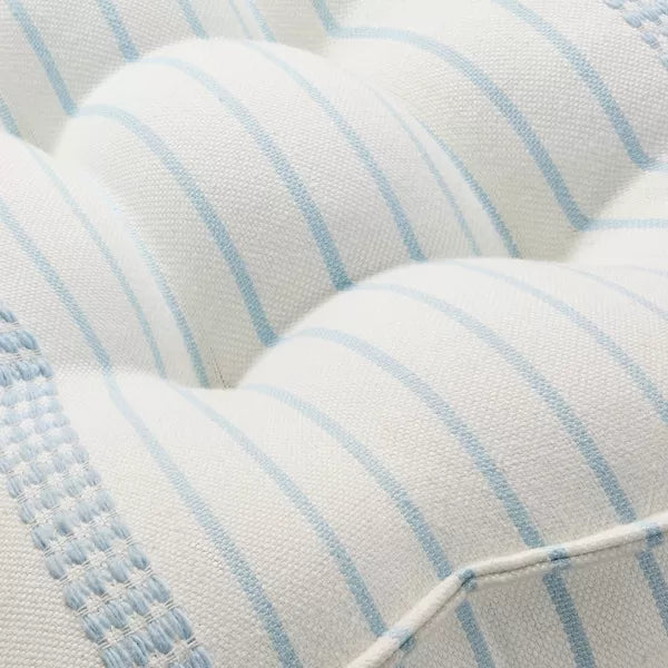 Border Stitch Stripe Indoor/Outdoor French Floor Cushion White/Light Blue: Weather-Resistant, Woven Fabric