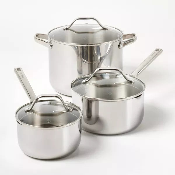 12pc Stainless Steel Cookware Set with 6pc Pan Protectors Silver