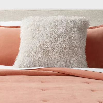 Euro Faux Mongolian Fur Decorative Throw Pillow