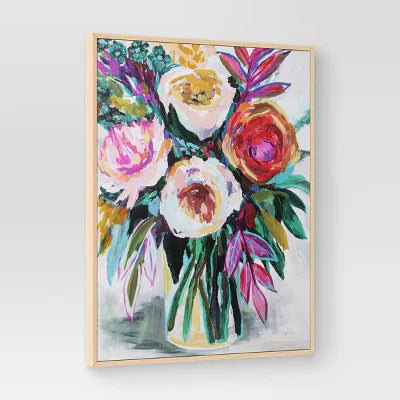 Colorful Floral Framed Canvas Natural