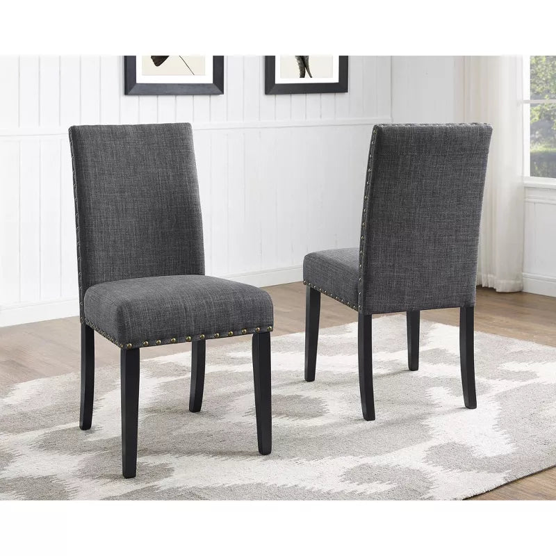 Biony Fabric Dining Chairs with Nailhead Trim, Gray, Set of 4
