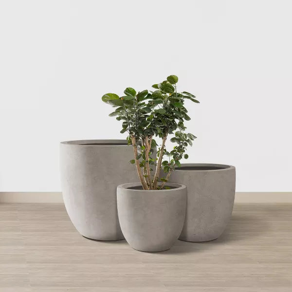 3pc Concrete Outdoor Planter Pots Beige