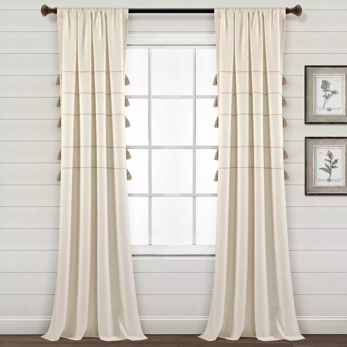 Set of 2 Farmhouse Boho Striped Woven Tassel Yarn Dyed Cotton Window Curtain Panels