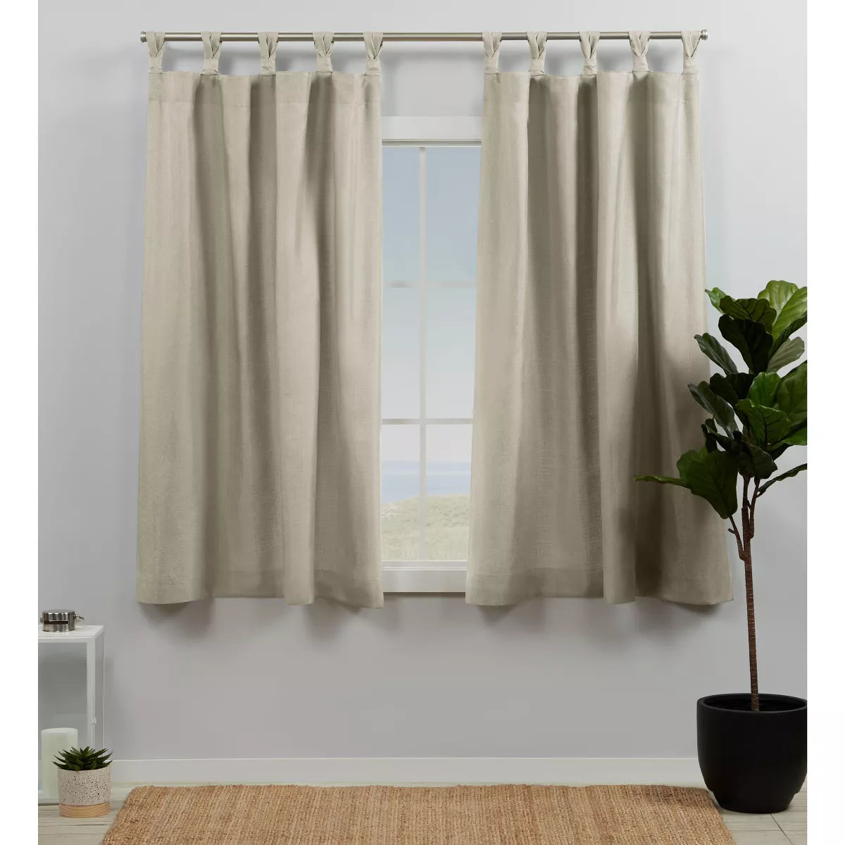 Loha Linen Braided Tab Top Curtain Panel Pair
