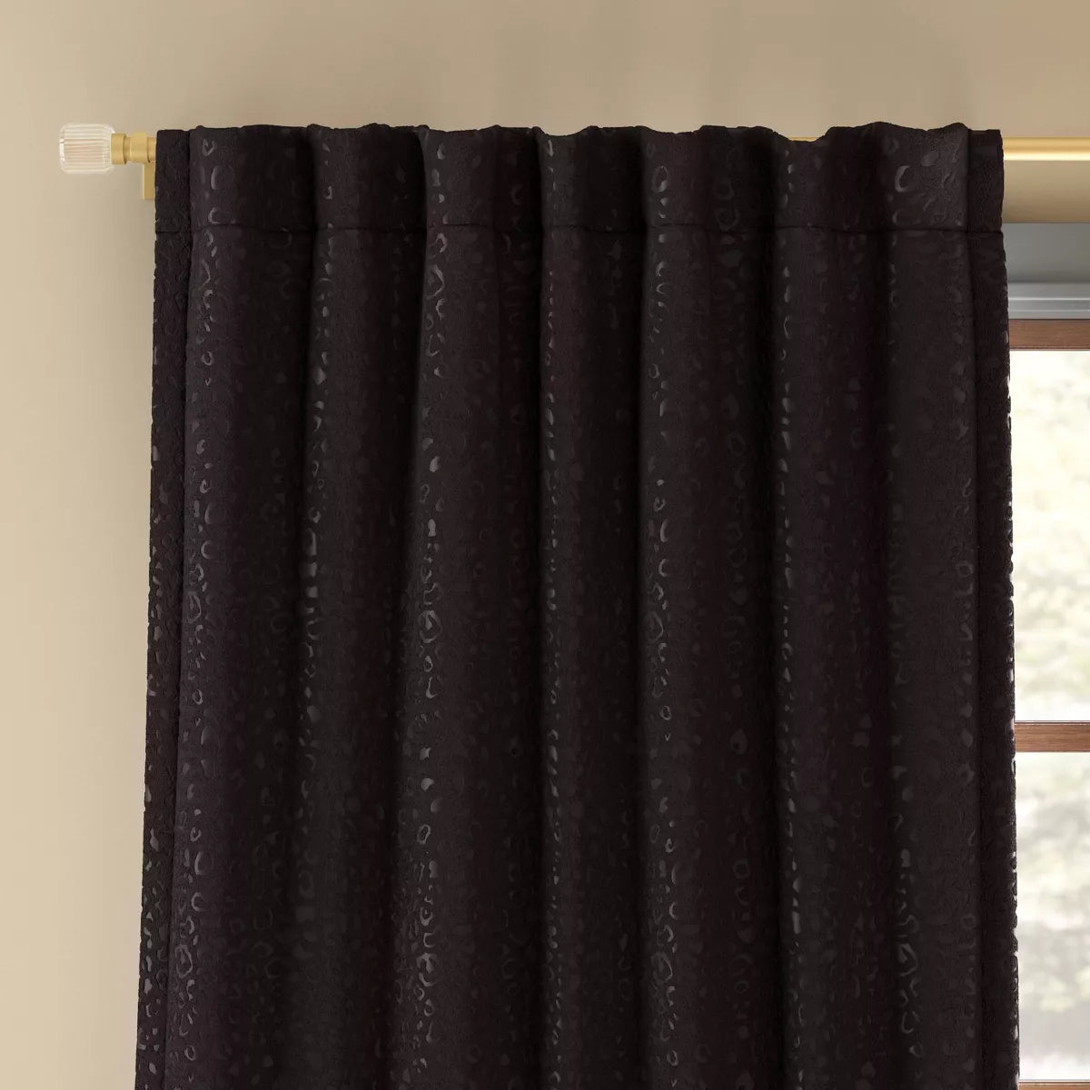 Blackout Embossed Velvet Curtain Panel Black - Set of 2