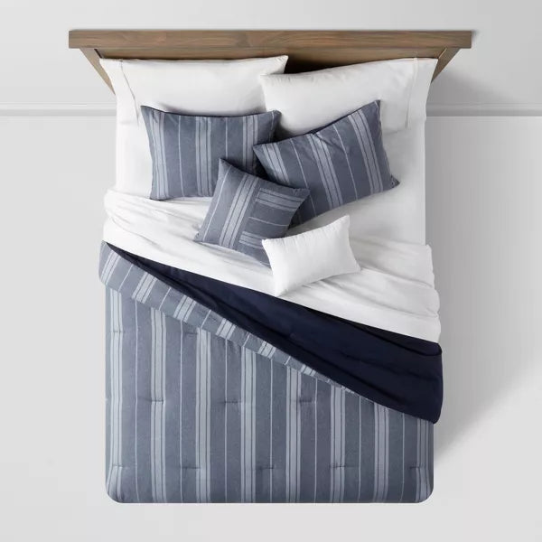 5pc Reversible Heathered Herringbone Stripe Comforter Set - Full/Queen
