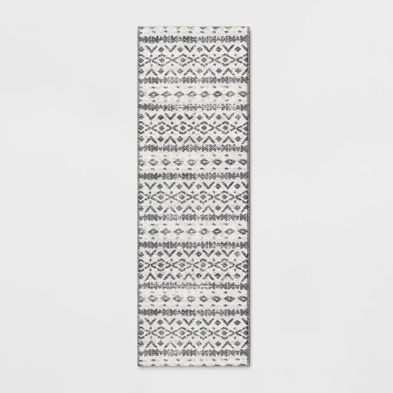 Washable Luna Aztec Diamond Printed Rug Black - 2'4"x7'