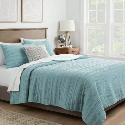 Lofty Velvet Quilt Light Teal Blue OEKO-TEX Certified, Machine Washable, Polyester Fill - Full/Queen